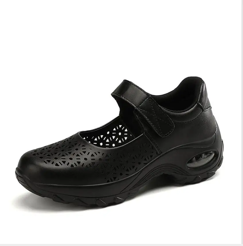 Summer Women's Shoes Made of Genuine leather Women's sandals Slip-on Flat shoes women Damping Non-slip Flat Black White shoes