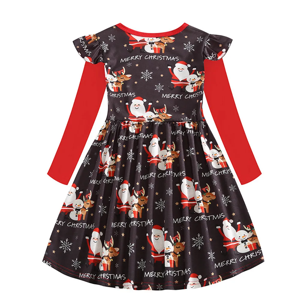 Рождественское платье принцессы с рисунком снеговика для маленьких девочек; Детские платья для девочек; Лидер продаж; платье с длинными рукавами