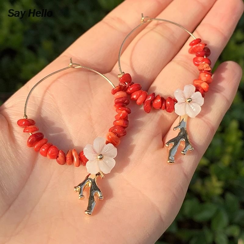 SAY HELLO Boho красные бирюзовые металлические инкрустированные акриловые серьги с