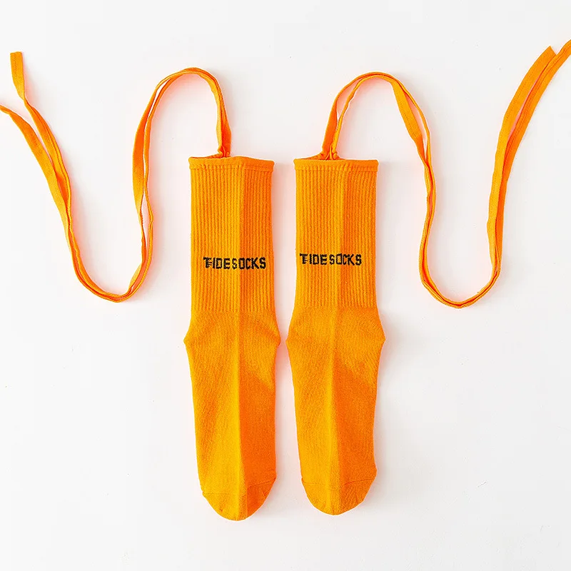 Новые Флуоресцентные бандажные носки женские с буквенным принтом новые модные Бар ночной клуб личности Светоотражающие крест высококачественные носки - Цвет: orange front letter
