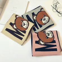 Корейская Клетчатая Шерстяная Одежда с рисунком медведя из мультфильма; теплая осенне-зимняя одежда с кисточками; плотные детские шали для мальчиков и девочек; шарфы; аксессуары