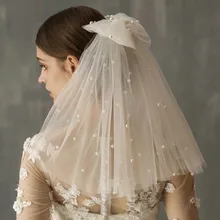 Wedding Accessories Short Pearl Beads Wedding Veil White Ivory One Layer Bridal Veil with Comb Velos de Noiva Pearl Beads Veil