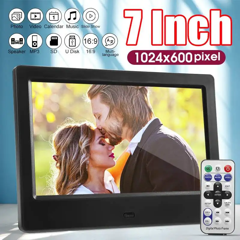 7 дюймов Экран цифровые фоторамки HD светодиодный Подсветка 1024*600 полный Функция фото музыка видео фильм электронный альбом подарок