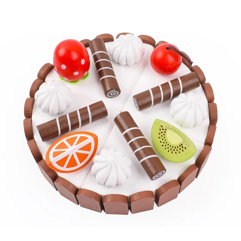 Children's Kitchen Birthday Cake Pretend Toy Wooden Magnetic Chocolate Mousse Cake Cutting Game Educational Toys For Children
