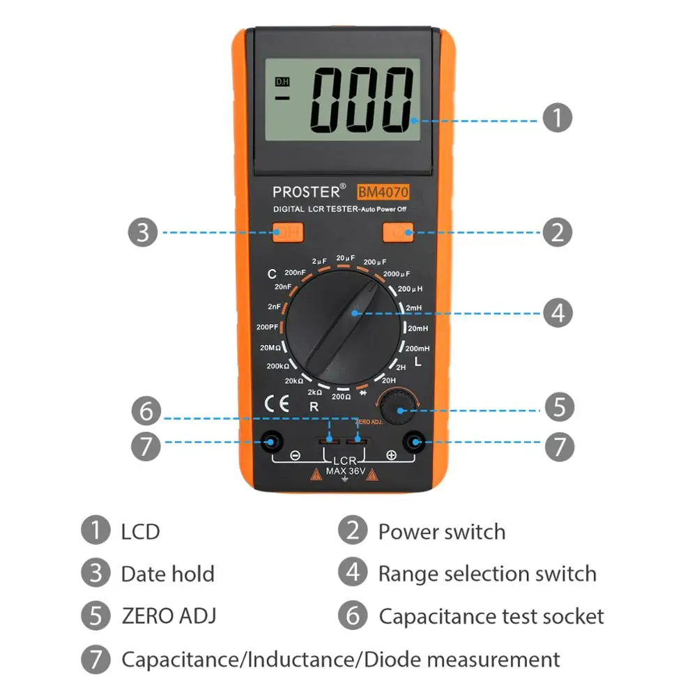 Koop Proster LCR Meter Met Buiten bereik Display Capaciteit Inductie Resistance Multimeter zelfontlading Tester Meten Meter