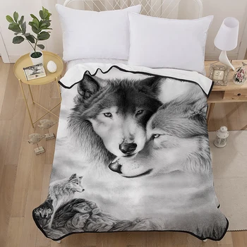 

Lovers Blanket Teens 3D Digital Wolf Lovers Printed Black/Gray Fleece Blanket Black Sherpa Blanket for Kids Boys Girl 150x200cm