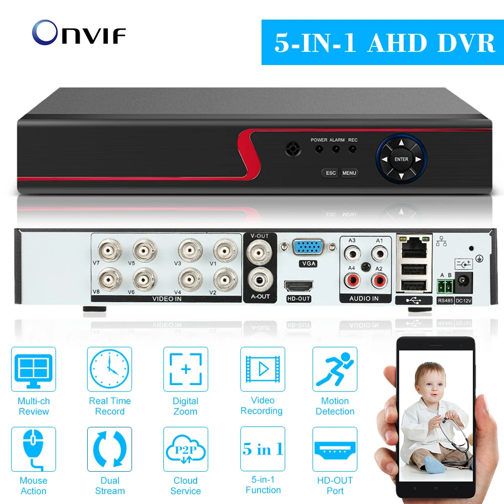 Цифровой видеорегистратор 8CH 5 в 1 1080N DVR XMeye CCTV цифровой с Wi Fi 3G Onvif Cloud P2P H.264 для AHD