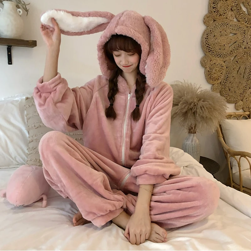 Warm Onepiece Hooded Bunny Pajama 