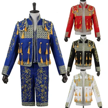 

Spain Fashion Stage Show Bullfighter Costume 3 Pieces Suit Set Men Court Embroidered Tassel Men's Sports Suit Blazer With Pants