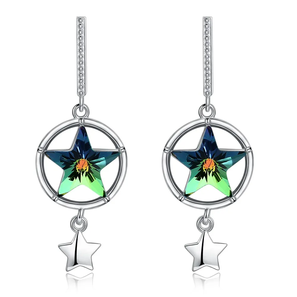 

High-end crystal S925 Sterling Silver Stud Earrings Green Star Round Ring Jewelry Fashion OL Essential Boutique Jewelry