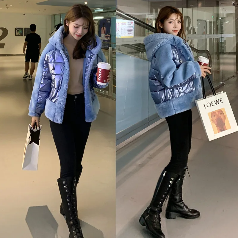 New Style Bright Surface Joint Lambs Wool Short Fur Thick ke li rong Locomotive Cotton Coat