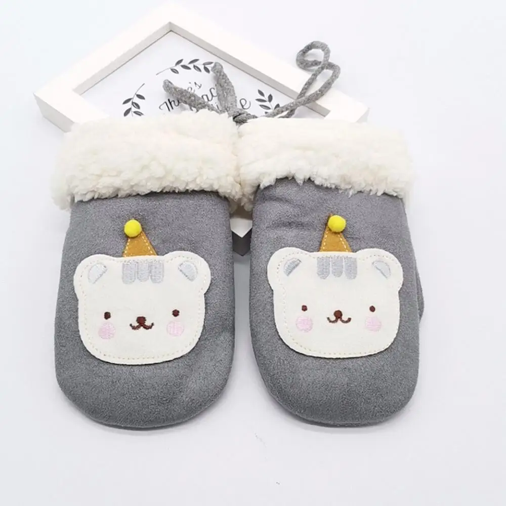 Серый Children Kids Gloves Girls Winter Gloves Cute Cartoon Rabbit Print Villus Keep Warm Mittens Gloves Handschoenen#2N01 - Цвет: Серый