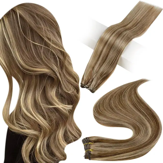 Full Shine Human Hair Weft Extensions Hair Bundles Ombre Blonde Color 100g Sew In Silky Straight Remy Skin Double Weft For Salon 4p27