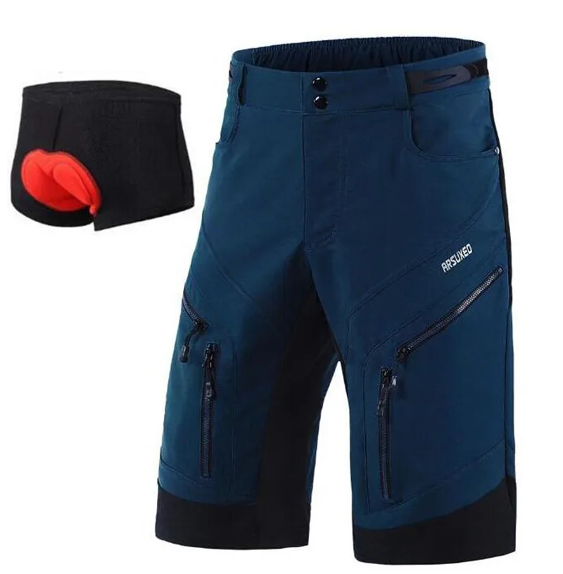 1903 dark blue pad ARSUXEO, мужские велосипедные шорты, свободный крой, для спорта на открытом воздухе, MTB, для горного велосипеда, для езды на велосипеде, короткие штаны, водонепроницаемые - Цвет: 1903 dark blue pad