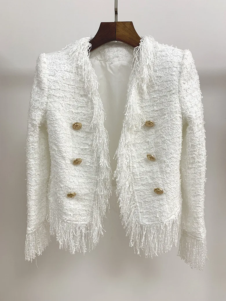 

2019 Latest Autumn And Winter Europe And America Hot Selling Tassels Wool Fringed Tweed Jacket Short Coat
