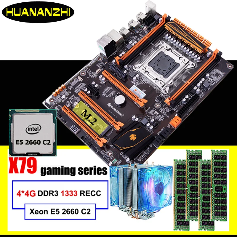 Best Price Gaming computer assembly HUANANZHI discount deluxe X79 motherboard with M.2 slot CPU Intel Xeon E5 2660 C2 cooler RAM 16G(4*4G)