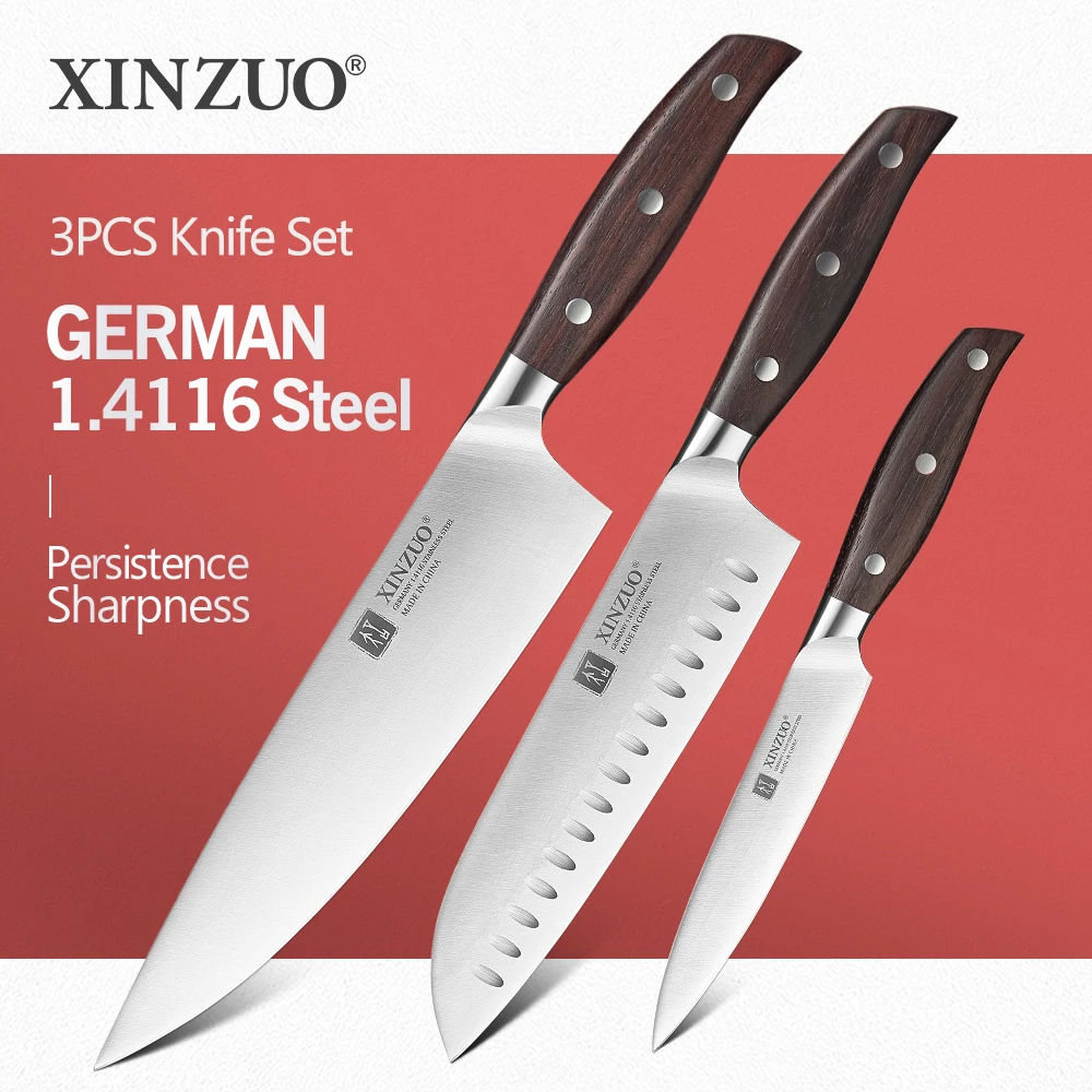 

XINZUO Kitchen Tools 3 PCS Kitchen Knife Set Utility Chef Satoku Knife German 1.4116 Stainless Steel Razor Sharp Cooking Tools