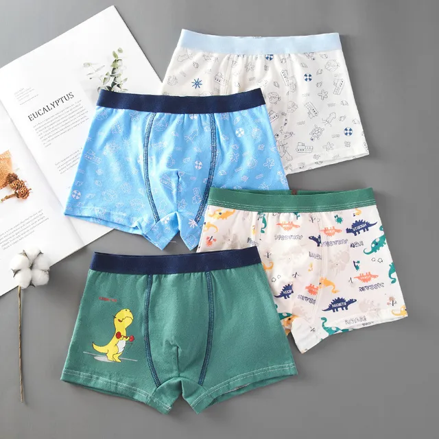 4 pieces/boys cotton boxer briefs, breathable and comfortable children's  printed infant briefs