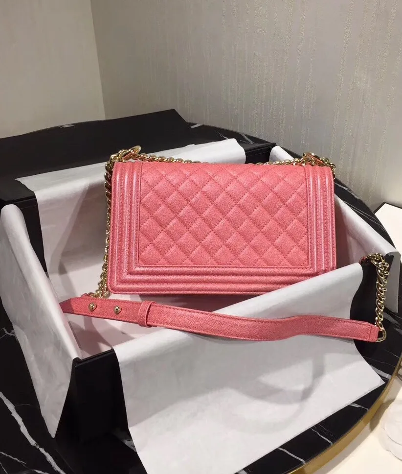 Высококачественная модная сумка, роскошная Брендовая женская сумка из кожи икры, сумка через плечо, брендовая дизайнерская сумка 25 см - Цвет: Розовый