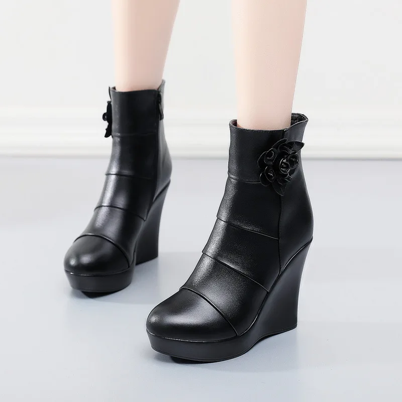 

Wedge Short Boots Women's 2019 Autumn And Winter New Style plus Velvet Tube Warm High-Heel WOMEN'S Shoes Thick Bottomed Martin B