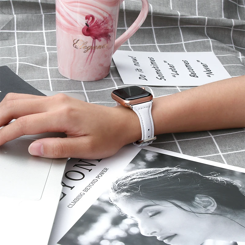 Slim Genuine Leather Band for Apple Watch 5 40mm Watchband Iwatch 5 4 3 38mm 42mm 5