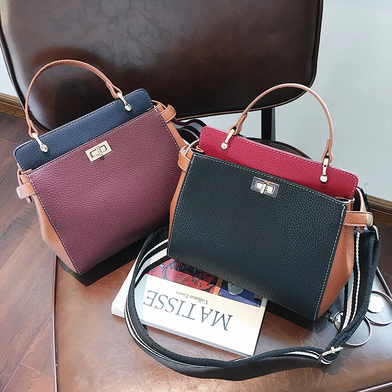 

2019 New Style Contrast Color Stereo Generous Bag Cross Lock Shoulder Oblique Handbag