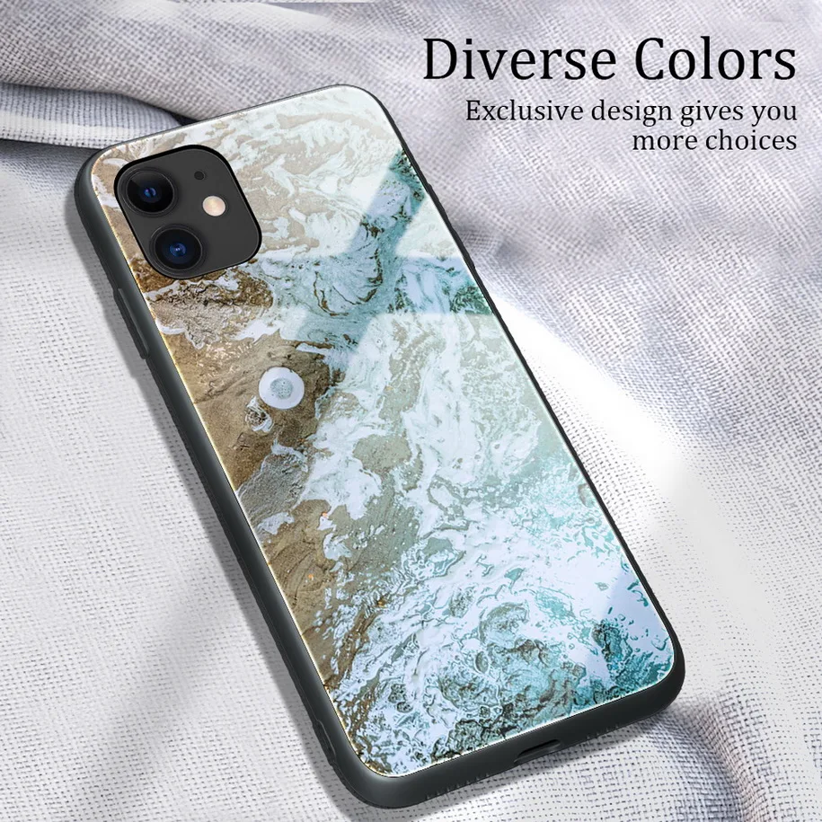 phonecase Đá Cẩm Thạch Kính Cường Lực Cho iPhone 12 11 Pro Cường Lực Bóng Trong Cho iPhone 12 Pro Max 11 iPhone XS XR X 8 7 6S 6 Plus SE 2020 cute phone cases Cases For iPhone