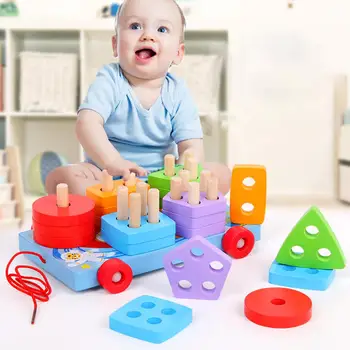 

Wooden Early Education Tools Toys for Kids Children's Geometry Intelligence Board Building Block