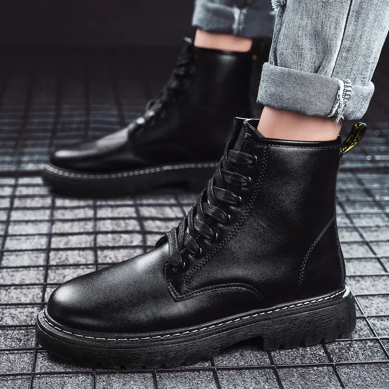 

Martin Boots Autumn & Winter England Leather Boot plus Velvet Warm Korean-style Hight-top Motorcycle Boots Men Worker Boot Winte