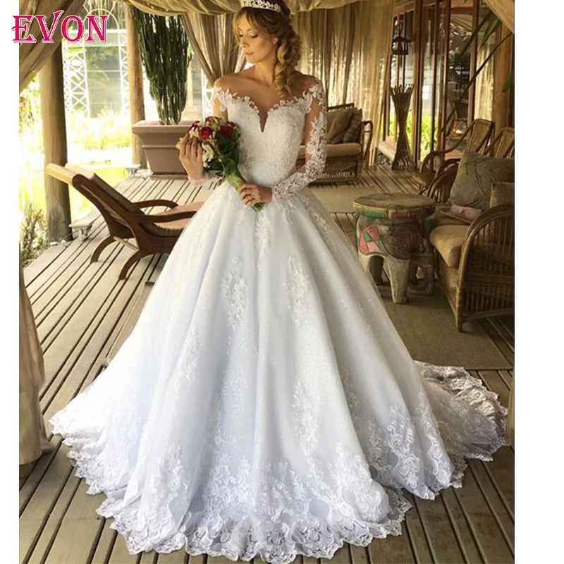 Vestido de noiva роскошное кружевное бальное платье с длинными рукавами, свадебное платье, Свадебное Платье Vestidos de noiva