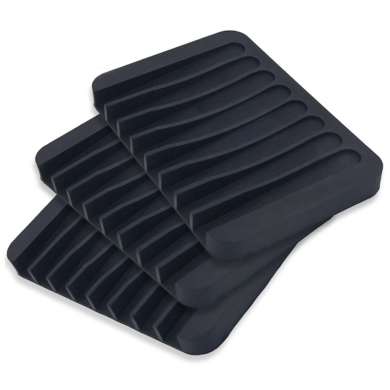 

Promotion! 3 Pack Silicone Shower Soap Dish Set, Soap Saver Holder, Rectangle Concave Black