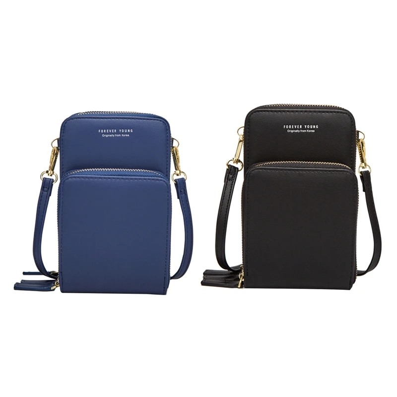 

2 Pcs Colorful Cellphone Bag Fashion Daily Use Card Holder Small Summer Shoulder Bag for Women Navy Blue & Black