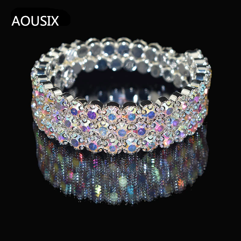 Fashion Bridal Jewelry Three Five Rows Crystal Rhinestones Color Bracelets for Women Wedding Full Rhinestone Hand Wrist Bracel crystal bracelets,bangle bracelet,stone bracelet