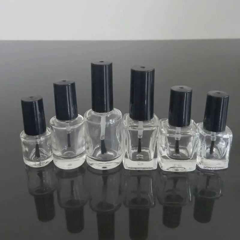 

3/5/10/15ml Empty Nail Polish Glass Bottle Clear Portable UV Gel Container Refilled Storage Box Square Round Makeup Tube Brush