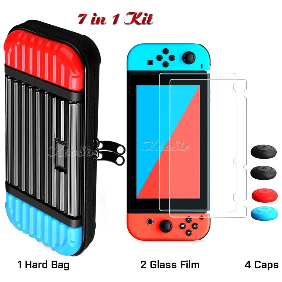 Сумка для переноски для путешествий, чехол для ПК, 2 пленки из закаленного стекла, жесткий чехол с кристаллами, 4 крышки Joycon для Nintendo doswitch - Цвет: 7 IN 1 KIT