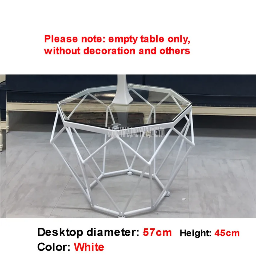 Чайный столик в скандинавском стиле с металлическим рисунком, маленький креативный Настольный столик из закаленного стекла с железной ножкой для гостиной, 57 см/67 см/77 см/87 см - Цвет: 57cm White