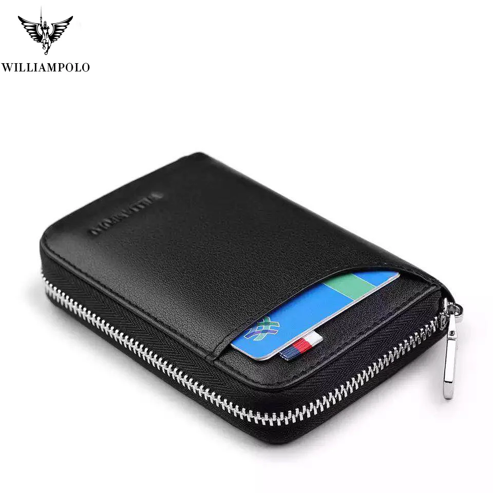 Goede Mini Lederen Kaarthouder Mannen Rits Credit Card Case Houder Voor Man Kleine Koeienhuid Id kaart Pocket Hoge Kwaliteit Merk pl288