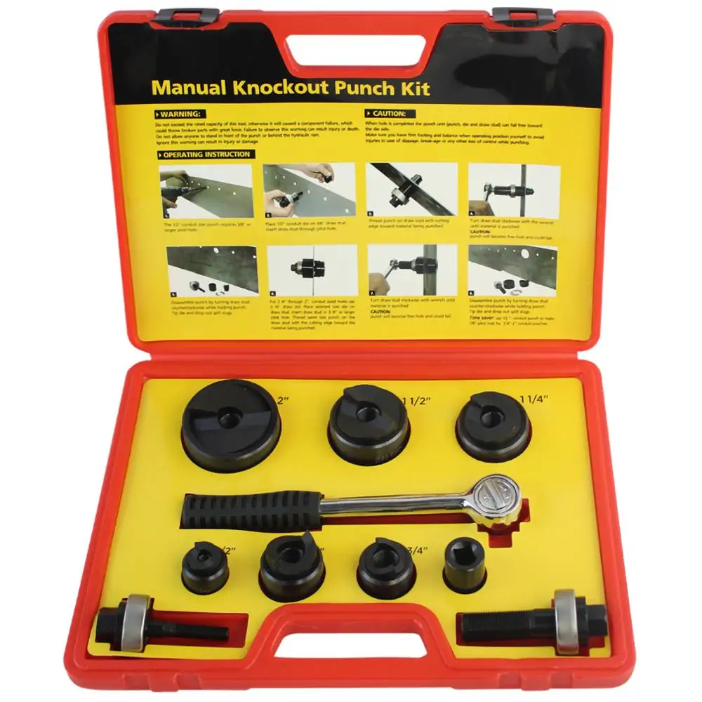 

Manual Ratchet Knockout Hole Punch Driver Kit 1/2 to 2 inch(22.5-61.5mm) Electrical Conduit Hole Cutter Set KO Tool Kit CC-60