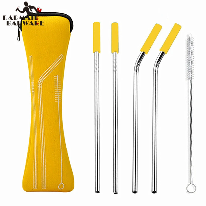6Pcs/set Reusable Stainless Steel Straws Straight Bent Drinking with Silicone Tips for Hot Cold Beverage Drink Bar Tool | Дом и сад