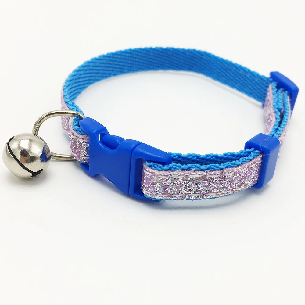 Silver Bonzerpet ошейники для питомцев кошек щенков Регулируемая пряжка открытое ожерелье воротник с драгоценными камнями с колокольчиками для маленьких собак ошейники для кошек - Цвет: Silver