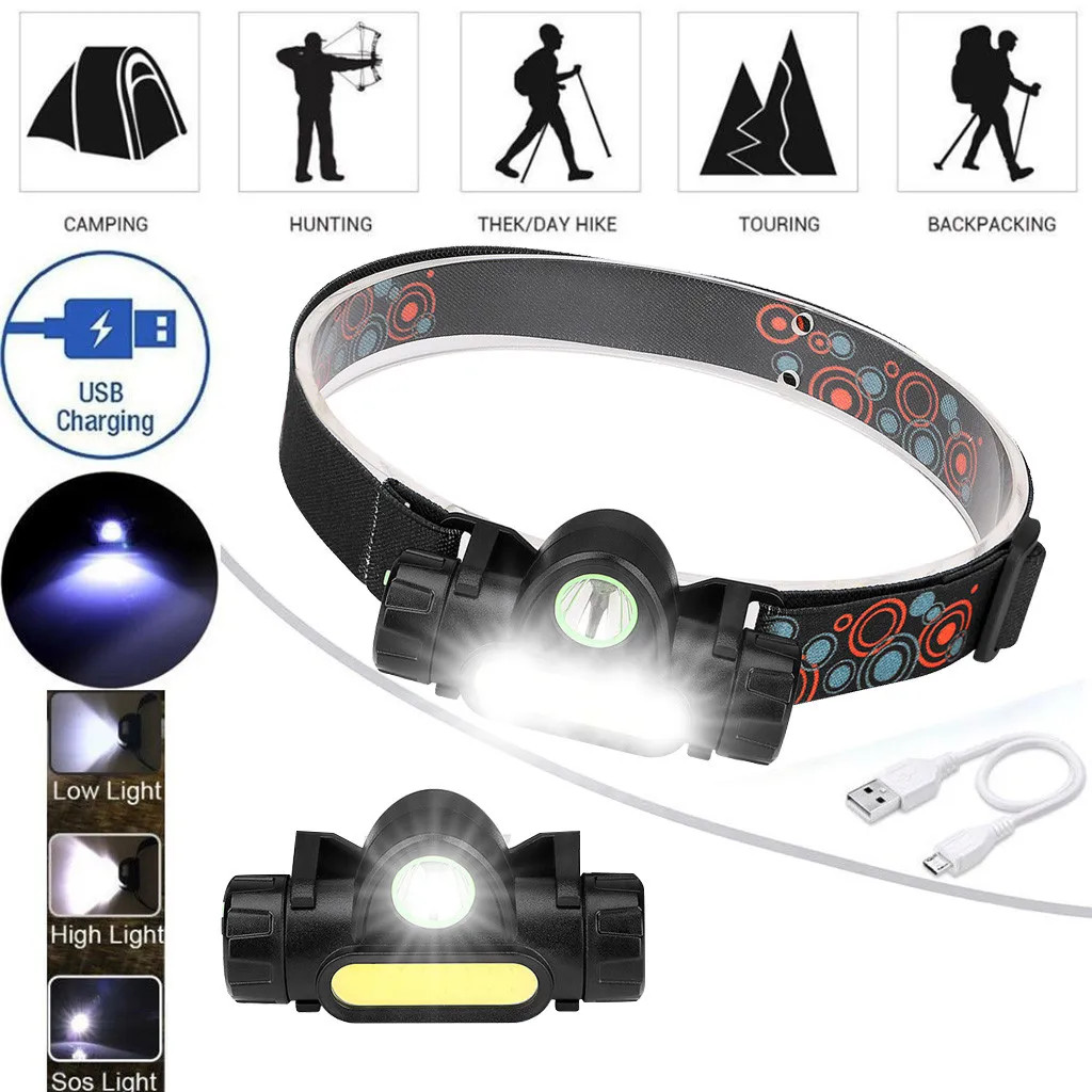 

2019 new hot fashion XPE COB LED Headlamp USB Rechargeable Flashlight Mini Headlight Head Light Torch high quality Purchasing