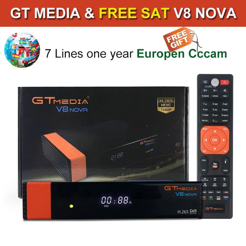 

GT MEDIA V8 Nova FREE SAT V8 built-in WIFI HD 1080P youtube with one year Cccam Cline iptv subscription PK Vmade HD Digital