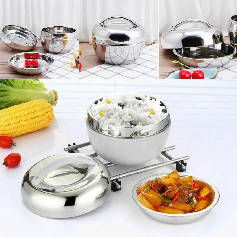 

2-Layer Lunch Box With Cover Stainless Steel Food Fruit Round Container Storage Kitchen Storage And Organization