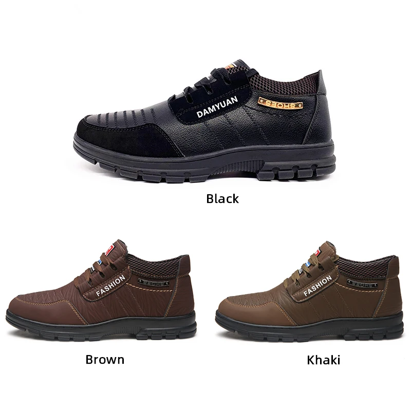 Damyuan Men's Boots Men's Casual Shoes Winter Warm Men's Boot Lace-up Leather Business Non-slip Short Plug Size 46 New Fashion