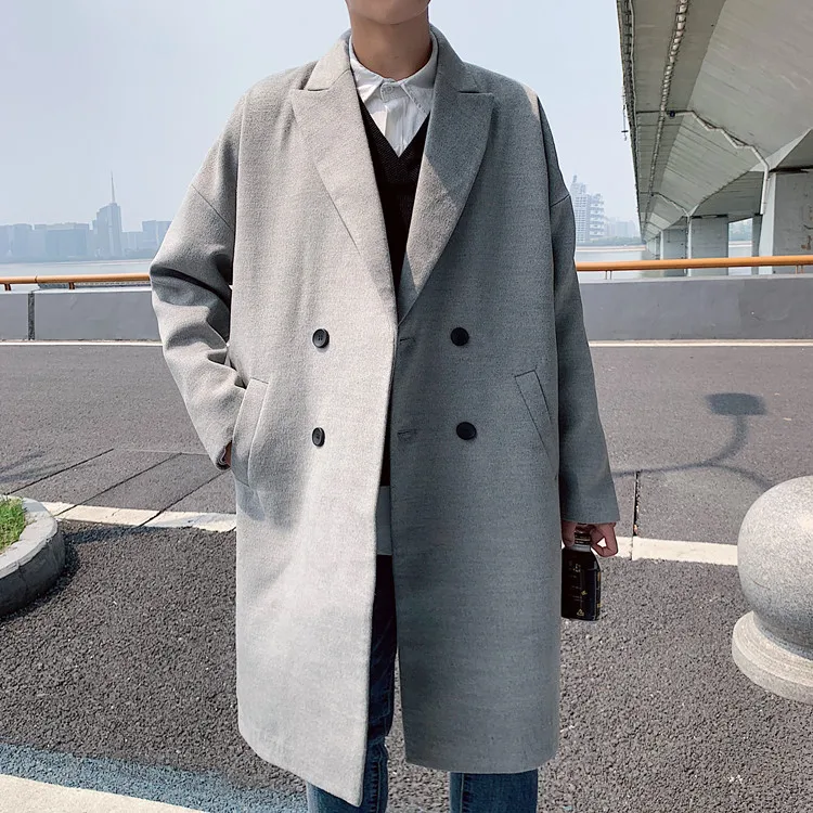 YASUGUOJI повседневное свободное двубортное длинное пальто для мужчин высококачественное шерстяное зимнее пальто для мужчин Manteau Laine Homme пальто для мужчин