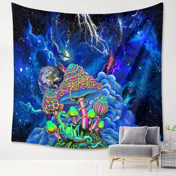 

Hippie Trippy Chameleon Hanging Wall Tapestries Psychedelic Mushroom Starry Lightning Dorm Home Decor Tapestry Wall Carpet Beach