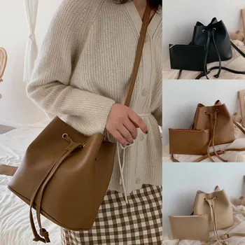 

Simple Solid Two Piece Hans Bag For Women's 2019 New Shoulder Messenger Bag torebki damskie 2PC Fashion Simple Bucket Bag #C10