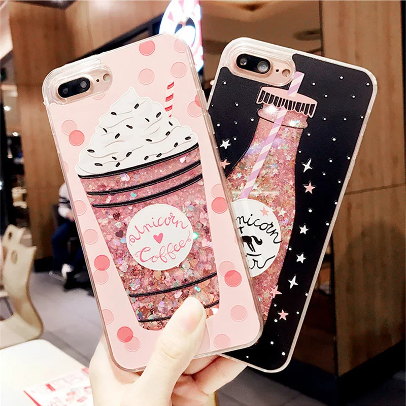 

Dynamic Liquid Quicksand Phone case for iPhone 5 5S 6 6S 8 Plus X Drink Bottle Ice Cream Cartoon Back Cover Soft TPU Phone Cases