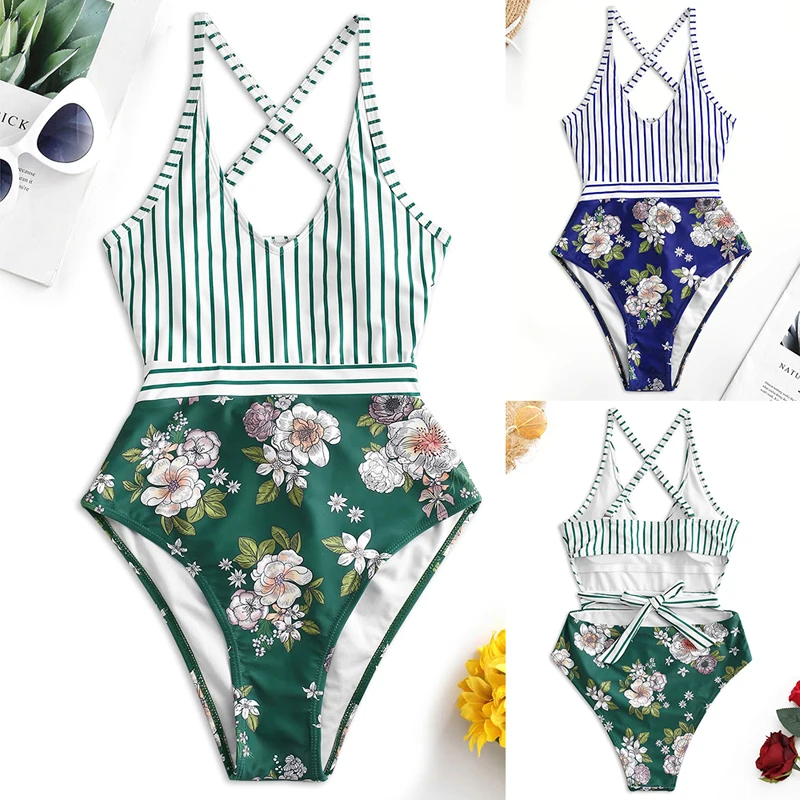 

2020 Sexy One Piece Swimsuits Female Shoulder Floral Women Swimwear Push Up Bathing Suits Bodysuits Beach Wear Ruffle Monokini