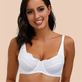 

Push Up Bra For Women Soft Cotton Embroidery White Plus Size Big Boobs Bralette Comfortable Female Lingerie Wholesale Lots Bulks